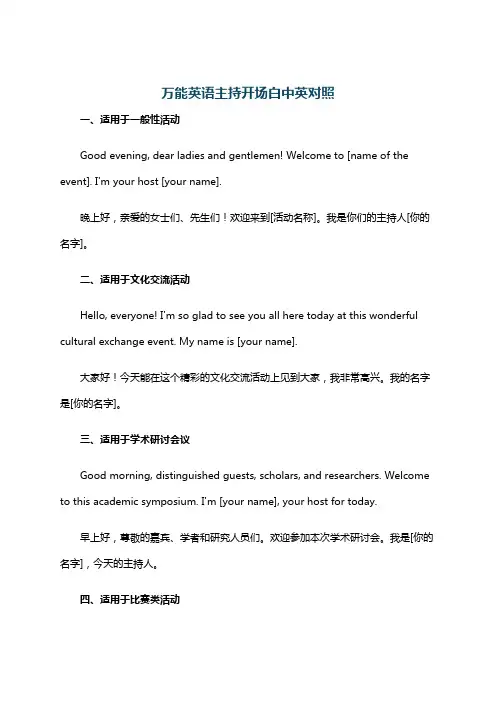 万能英语主持开场白中英对照