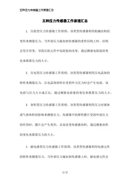 五种压力传感器工作原理汇总