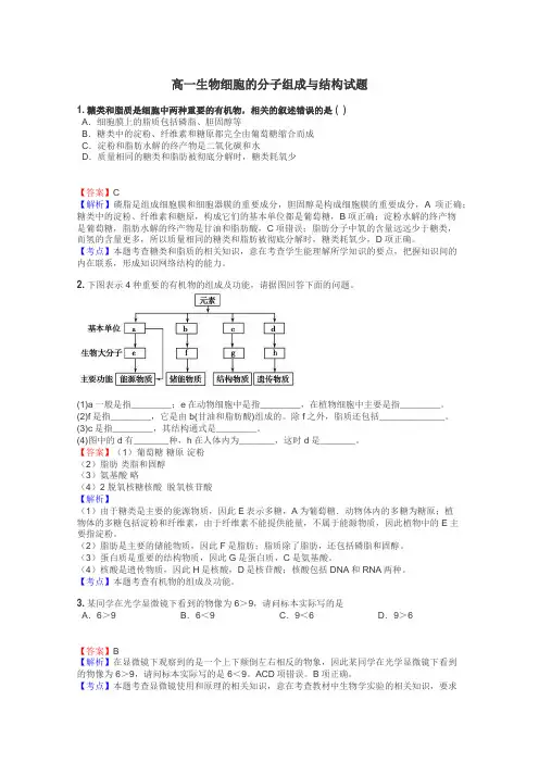 高一生物细胞的分子组成与结构试题
