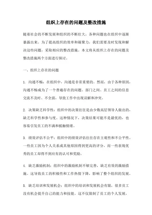 组织上存在的问题及整改措施
