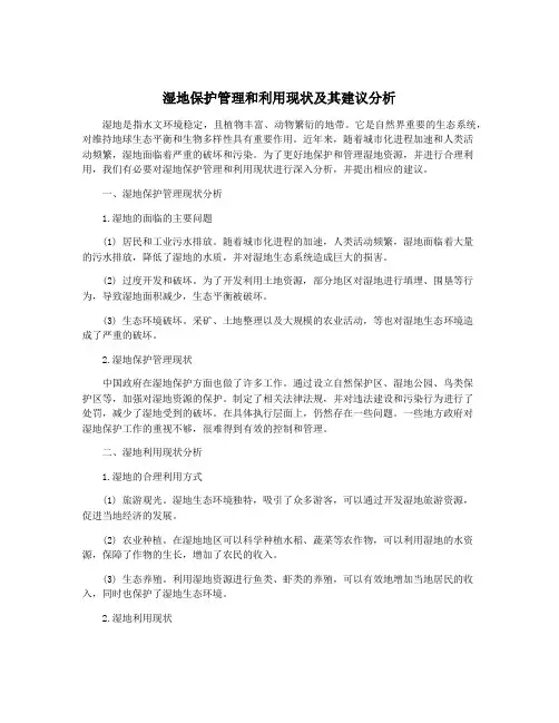 湿地保护管理和利用现状及其建议分析