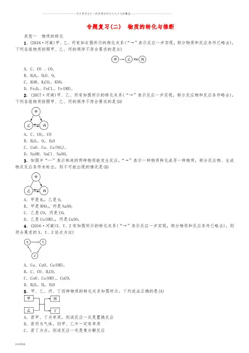 九年级化学下册 专题复习(二)物质的转化与推断习题 (新版)新人教版