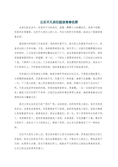 立足平凡岗位绽放青春色彩