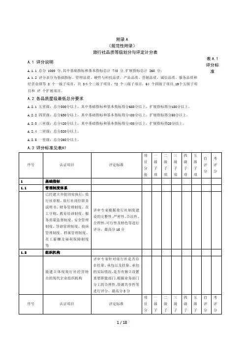 旅行社评定标准