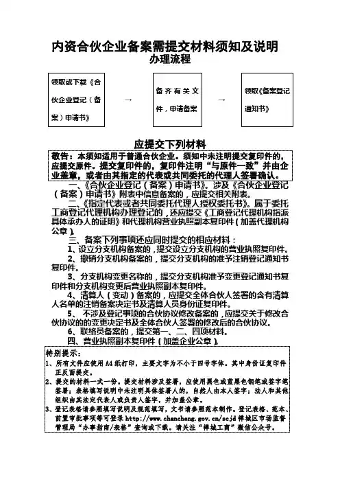 内资合伙企业备案需提交材料须知及说明
