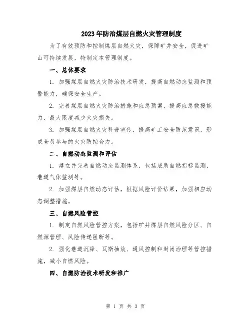 2023年防治煤层自燃火灾管理制度