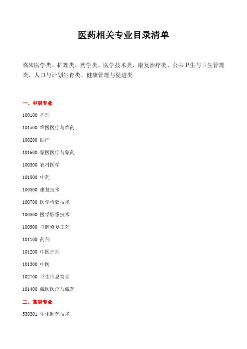医药相关专业目录清单