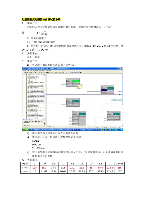 过励限制反时限特性曲线试验