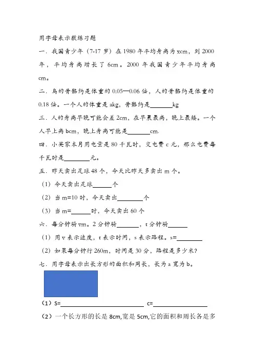 2023-2024五上数学《用字母表示数》练习题