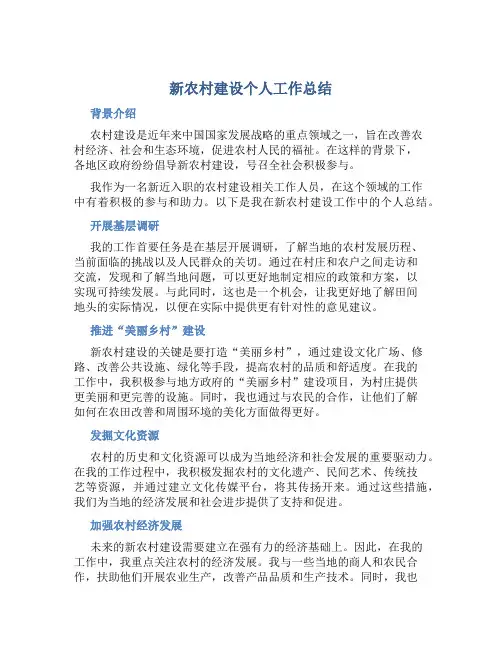 新农村建设个人工作总结