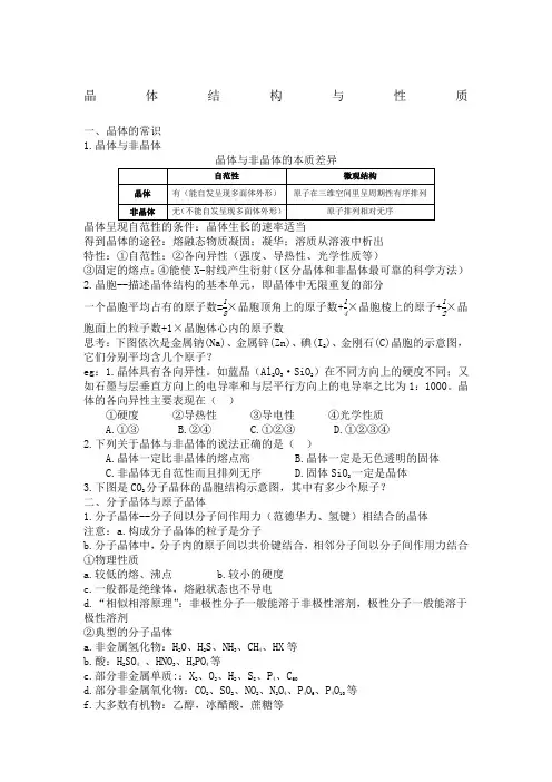高中化学选修三——晶体结构与性质