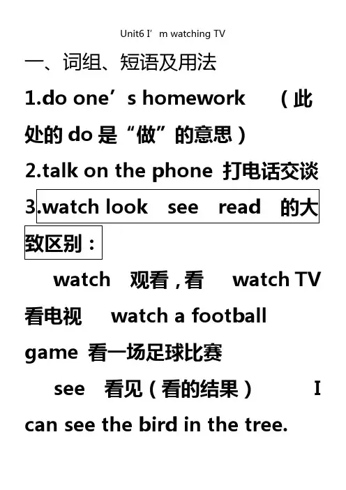 人教版新目标Unit6-I'm-watching-TV知识点