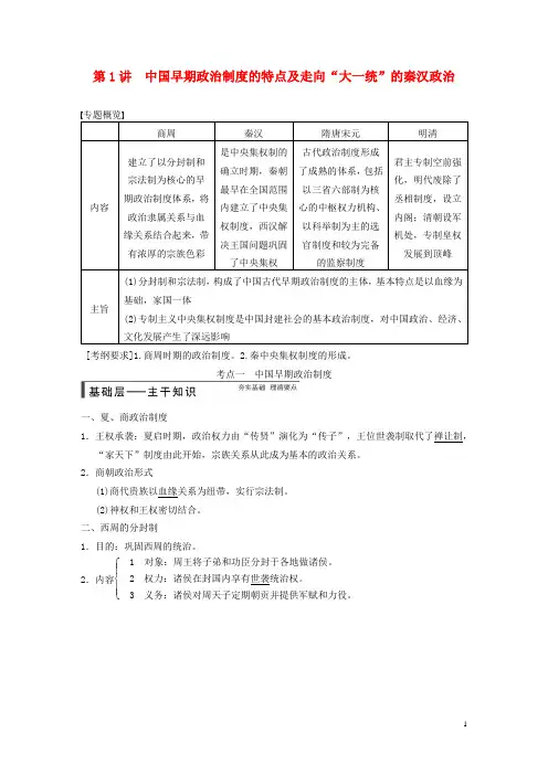 高考历史大一轮精讲 第1讲 中国早期政治制度的特点及走向“大一统”的秦汉政治 人民版