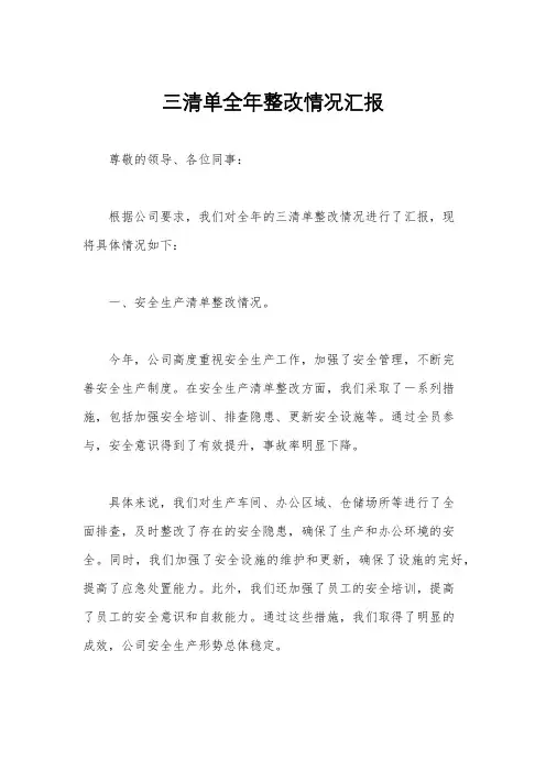 三清单全年整改情况汇报