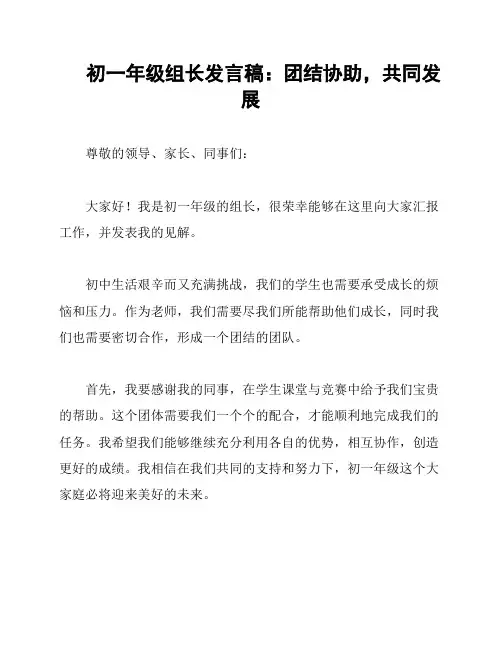 初一年级组长发言稿：团结协助,共同发展