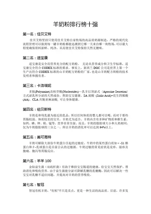 羊奶粉排行榜十强