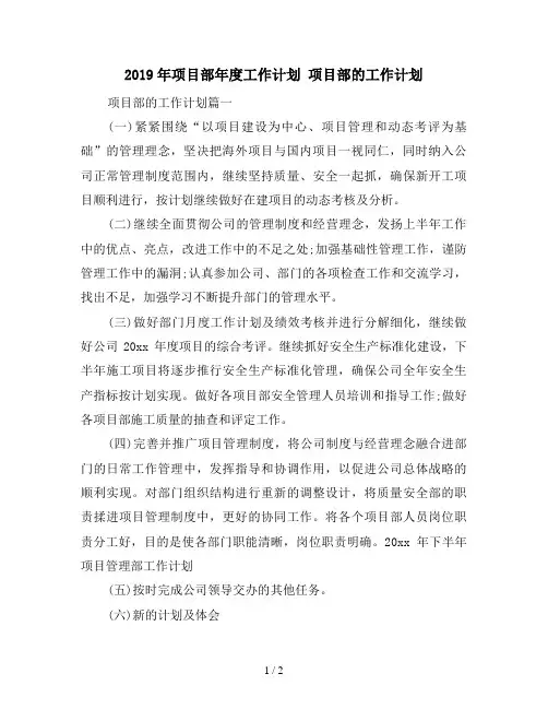 2019年项目部年度工作计划 项目部的工作计划