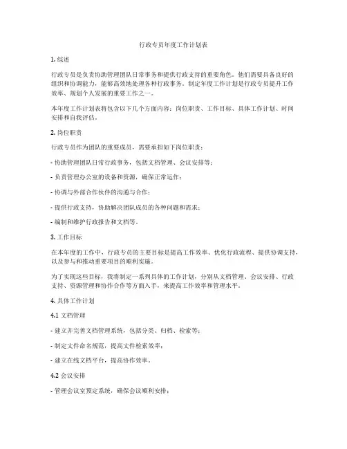 行政专员年度工作计划表