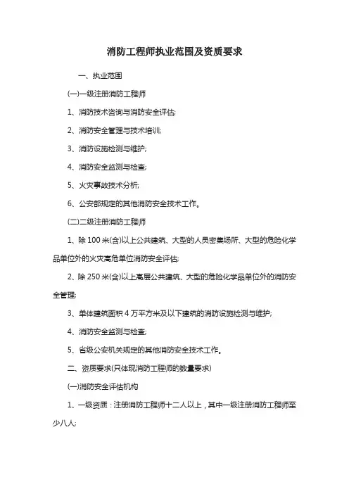 消防工程师执业范围及资质要求