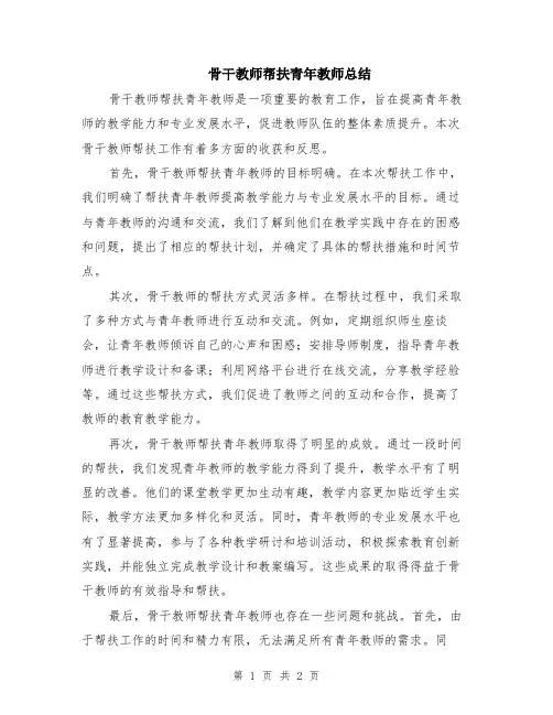 骨干教师帮扶青年教师总结