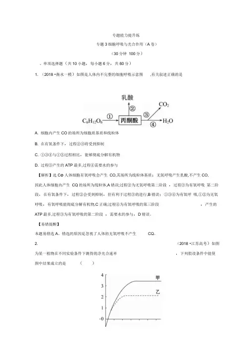 2019版高中生物二轮复习练习：专题三细胞呼吸与光合作用专题能力提升练专题3(A)Word版含答案