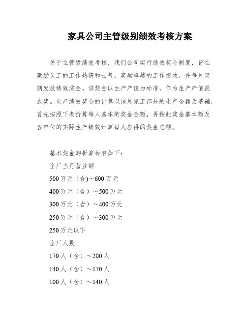 家具公司主管级别绩效考核方案