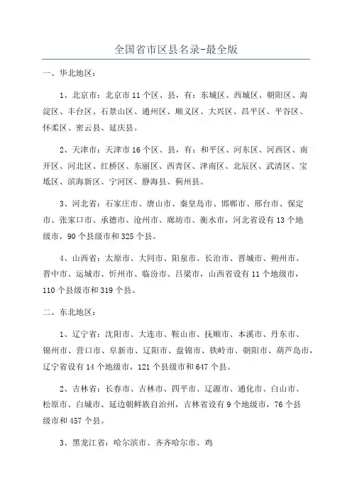 全国省市区县名录-最全版