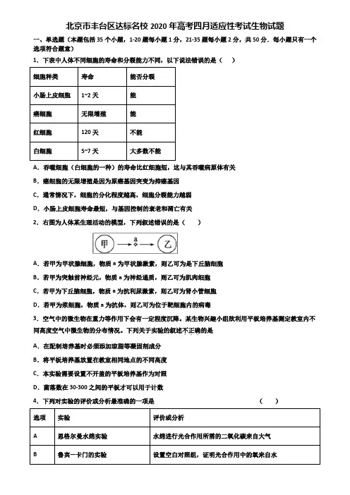 北京市丰台区达标名校2020年高考四月适应性考试生物试题含解析
