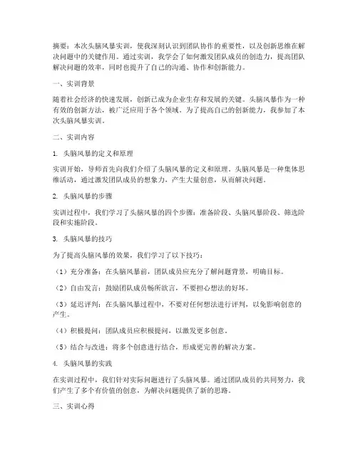 头脑风暴实训报告心得