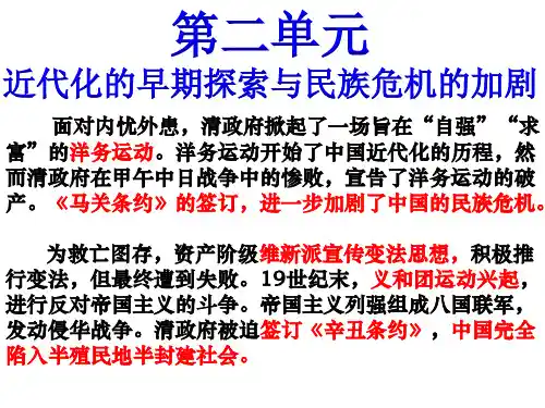人教部编版八年级历史上册第二单元近代化的早期探索与民族危机的加剧复习课件