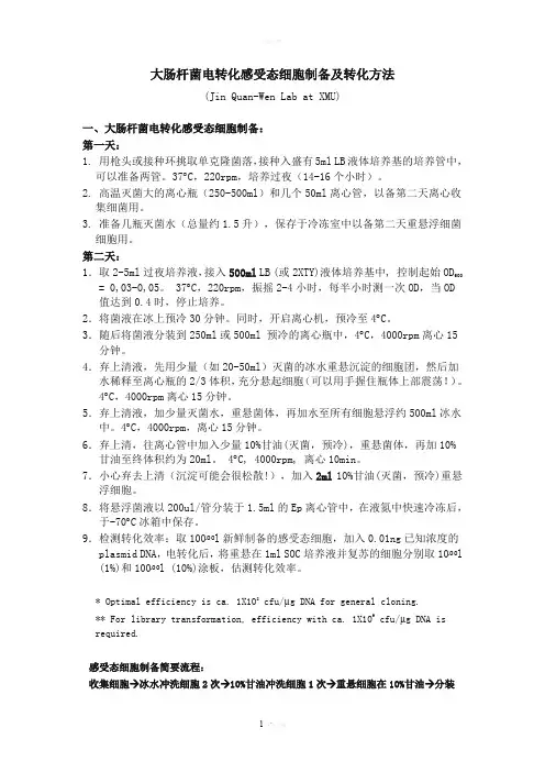 大肠杆菌电转化感受态细胞制备及转化方法(Jin-Lab)