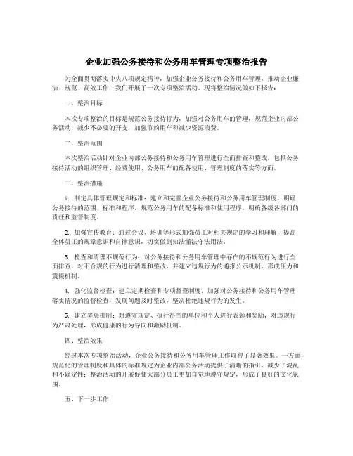 企业加强公务接待和公务用车管理专项整治报告