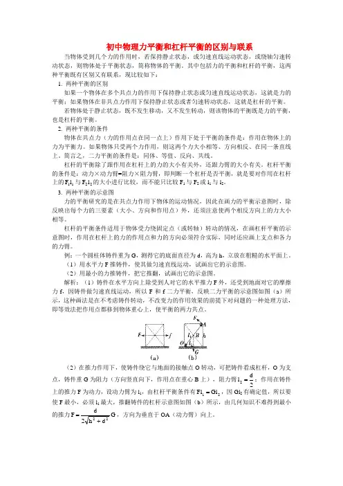 初中物理力平衡和杠杆平衡的区别与联系专题辅导
