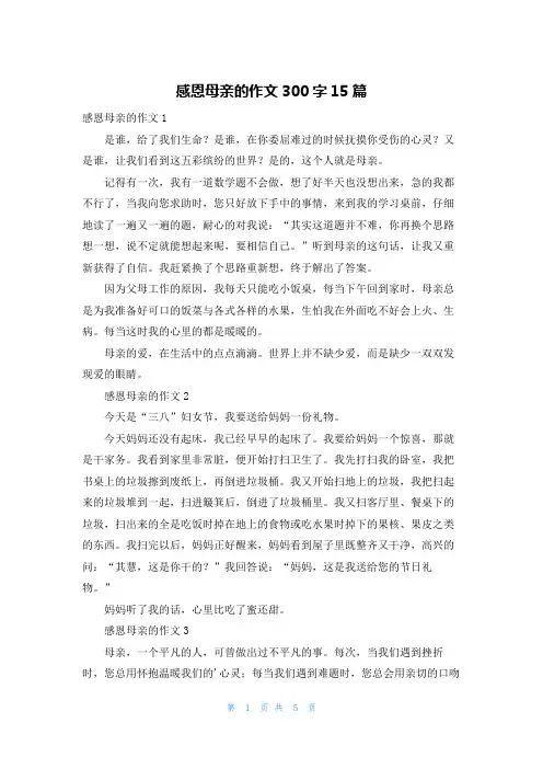 感恩母亲的作文300字15篇