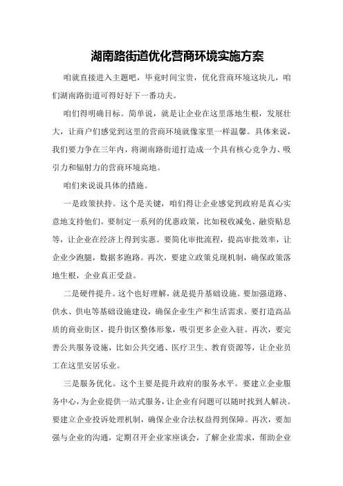 湖南路街道优化营商环境实施方案