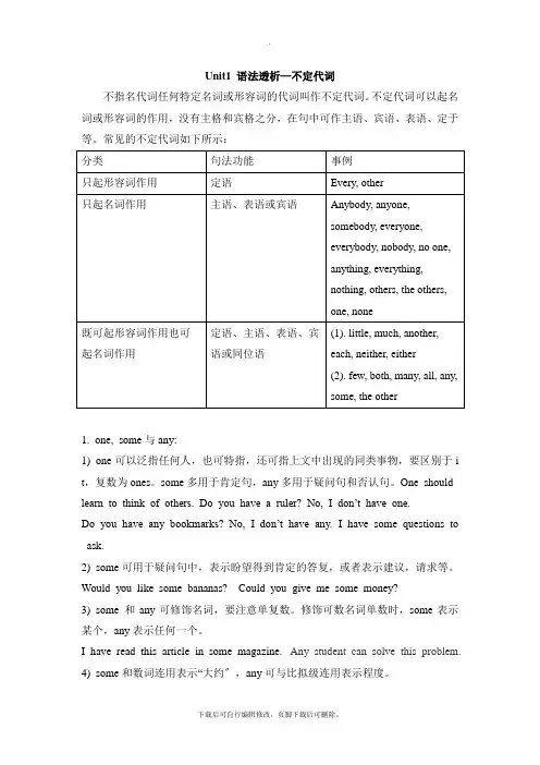 人教版英语八年级上册Unit1 语法透析—不定代词