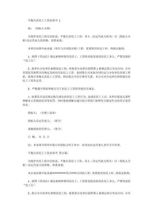 不拖欠农民工工资承诺书(15篇)