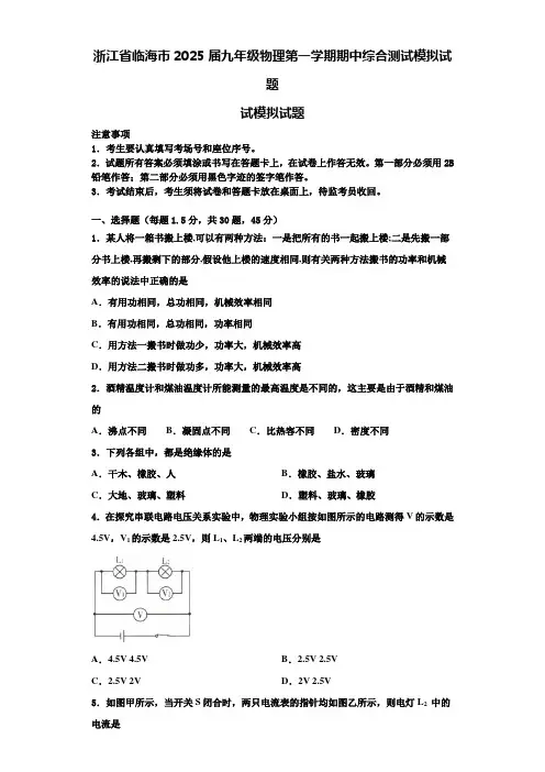 浙江省临海市2025届九年级物理第一学期期中综合测试模拟试题含解析