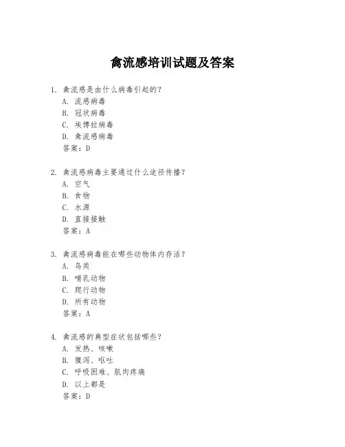 禽流感培训试题及答案