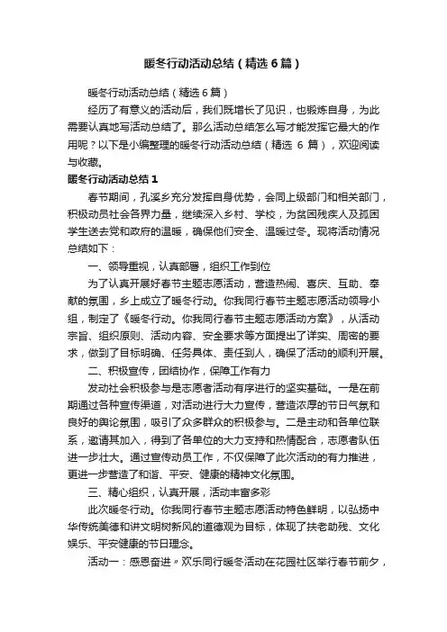 暖冬行动活动总结（精选6篇）