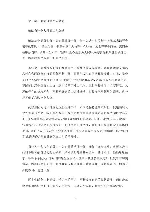 最新廉洁自律个人工作总结(精选多篇)