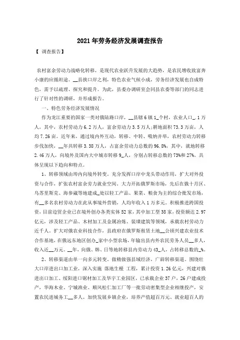 2021年劳务经济发展调查报告