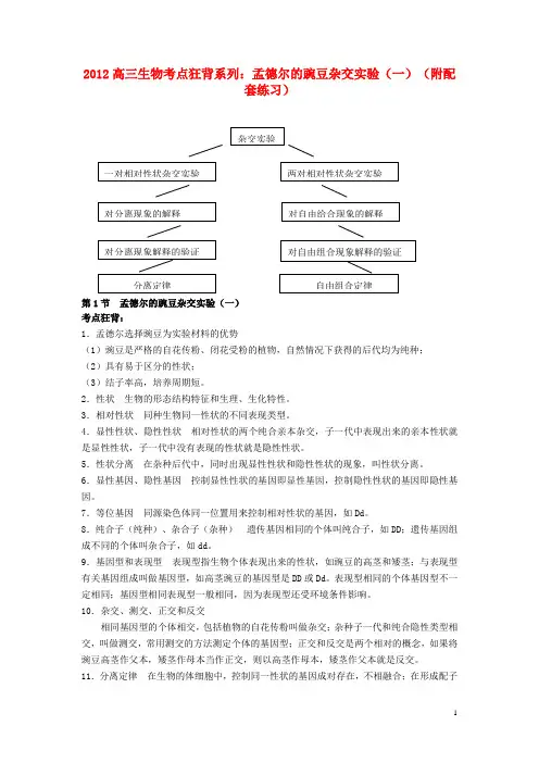 高考生物总复习 备考考点必背知识  孟德尔的豌豆杂交实验(一)