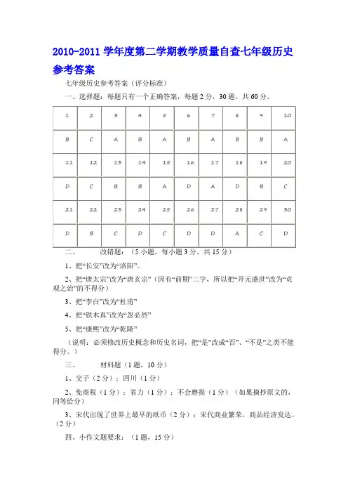 2010-2011学年度第二学期教学质量自查