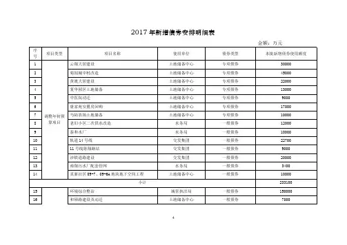 2017年新增债券安排明细表