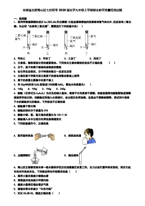 安徽省合肥蜀山区七校联考2020届化学九年级上学期期末教学质量检测试题