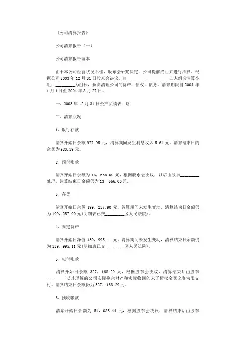 公司清算报告10篇完美版