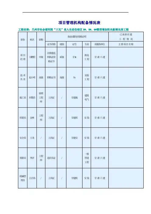 项目管理机构配备表