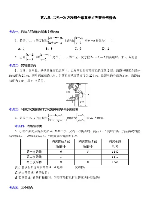 人教版初中数学七年级下册第八章 二元一次方程组 全章重难点突破练习试卷及答案