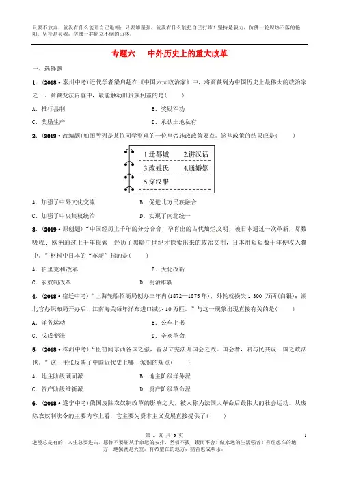 山东省德州市2019中考历史总复习第七部分专题突破专题六中外历史上的重大改革试题